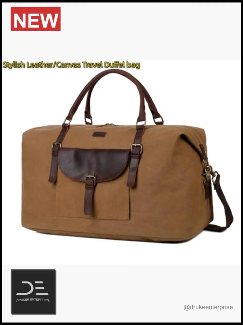 Real Leather Canvas Travel Duffel Oversized Weekender Carry On Overnight Sports
